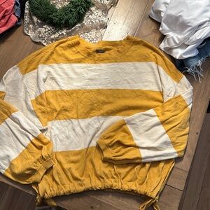 Aerie yellow cream stripe. Knit sweater drawstring waist with ties medium